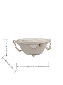 Zip Front Corduroy Waist Bag - Beige - View 4