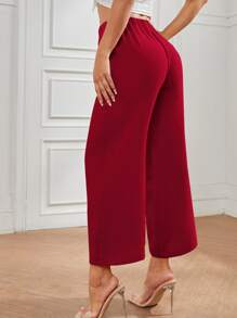 SHEIN PETITE Quần nữ Thắt nút màu trơn Giải trí - Màu Đỏ Sâu - Xem 2