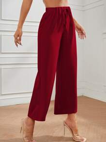 SHEIN PETITE Quần nữ Thắt nút màu trơn Giải trí - Màu Đỏ Sâu - Xem 1