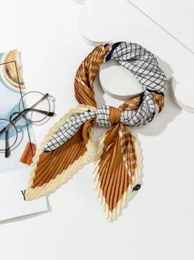 1pc Plaid Wrinkle-pressing Minimalist Square Scarf - Multicolor - View 3