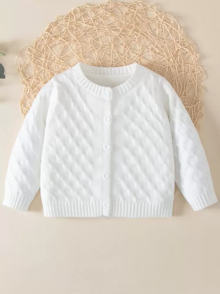 Genkimix Kids Cardigan Avant Boutonnée unicolore Pour Bébé Fille - Blanc - Voir 1