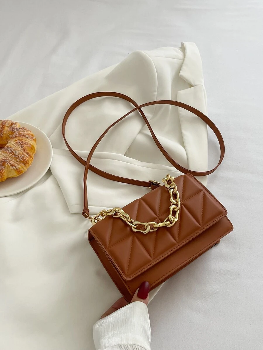 Túi Crossbody Nữ Chuỗi Kẻ sọc Có thể điều chỉnh được Thanh lịch - màu nâu - Xem 1