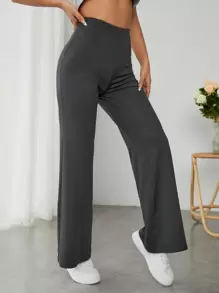 SHEIN PETITE 高腰阔腿裤 - 深灰色 - 查看 3