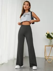 SHEIN PETITE 高腰阔腿裤 - 深灰色 - 查看 4