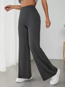 SHEIN PETITE 高腰阔腿裤 - 深灰色 - 查看 5