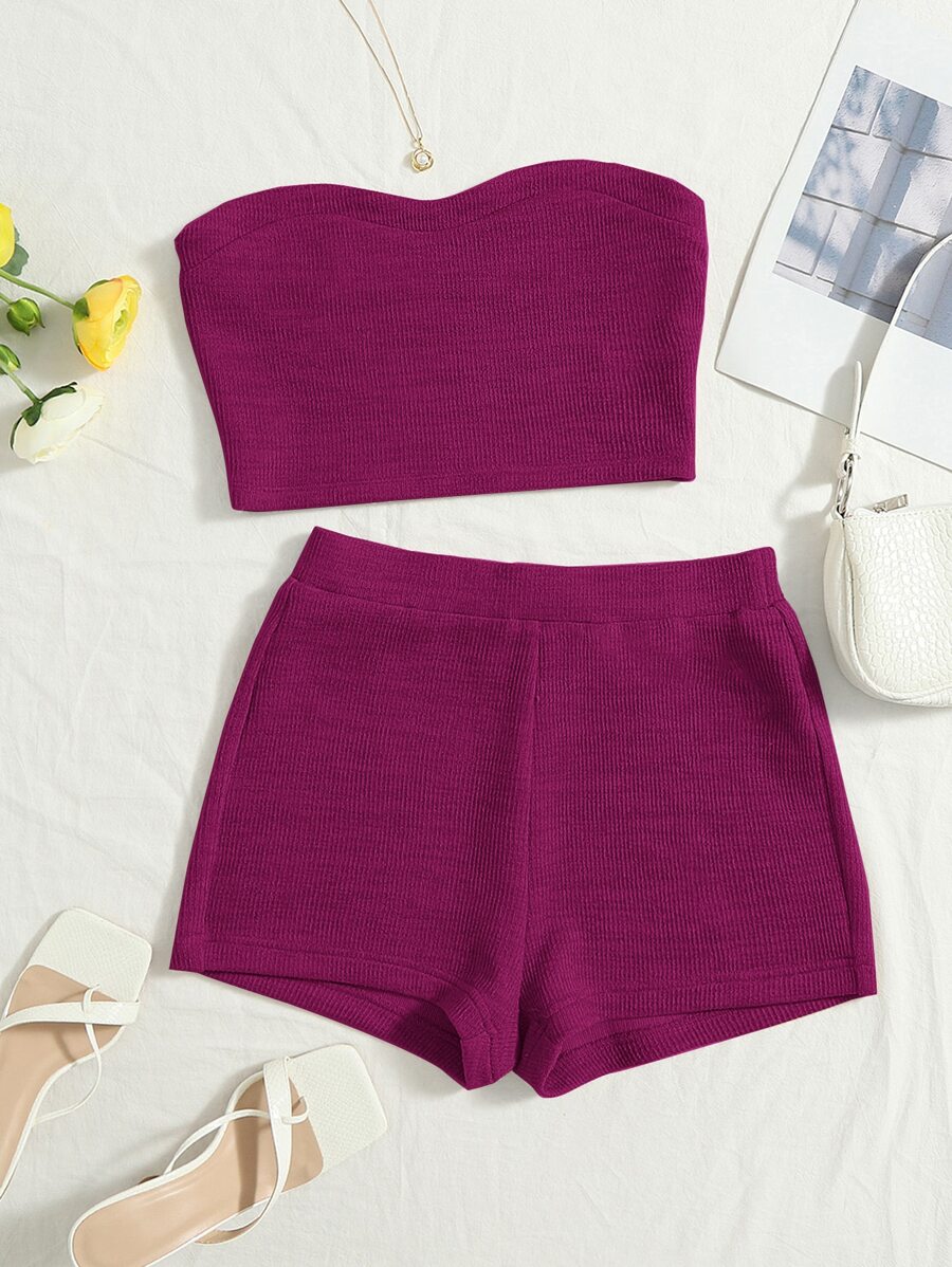 Soleia 條紋針織抹胸上衣和騎行褲