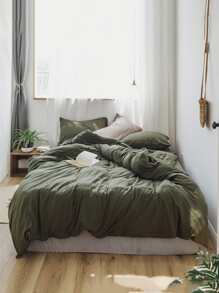Solid Duvet Cover Set Without Filler - Dark Green - View 1