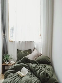 Solid Duvet Cover Set Without Filler - Dark Green - View 4