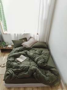 Solid Duvet Cover Set Without Filler - Dark Green - View 5