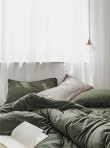 Solid Duvet Cover Set Without Filler - Dark Green - View 6