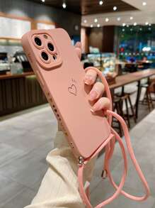 Valentines With Phone Charm Gold Foil Surprised And Heart Pattern Strap Phone Case Compatible With IPhone 15/15pro/15pro Max/15plus/11/12/13/14/Xs/Xr/11pro/11pro Max/12pro/12pro Max/13pro/13pro Max/14pro/14pro Max/14plus/7plus/8plus/8/Se2 - Baby Pink - View 1