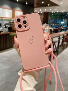 Valentines With Phone Charm Gold Foil Surprised And Heart Pattern Strap Phone Case Compatible With IPhone 15/15pro/15pro Max/15plus/11/12/13/14/Xs/Xr/11pro/11pro Max/12pro/12pro Max/13pro/13pro Max/14pro/14pro Max/14plus/7plus/8plus/8/Se2 - Baby Pink - View 2