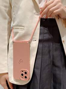 Valentines With Phone Charm Gold Foil Surprised And Heart Pattern Strap Phone Case Compatible With IPhone 15/15pro/15pro Max/15plus/11/12/13/14/Xs/Xr/11pro/11pro Max/12pro/12pro Max/13pro/13pro Max/14pro/14pro Max/14plus/7plus/8plus/8/Se2 - Baby Pink - View 3