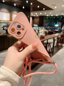 Valentines With Phone Charm Gold Foil Surprised And Heart Pattern Strap Phone Case Compatible With IPhone 15/15pro/15pro Max/15plus/11/12/13/14/Xs/Xr/11pro/11pro Max/12pro/12pro Max/13pro/13pro Max/14pro/14pro Max/14plus/7plus/8plus/8/Se2 - Baby Pink - View 4