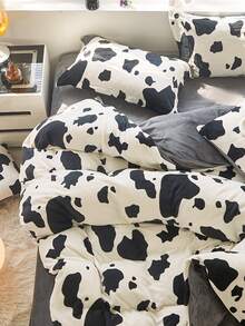 Cow Print Duvet Cover Set Without Filler - Black and White - View 7