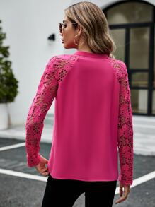 SHEIN Clasi 蕾絲拼接插肩袖襯衫