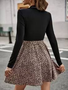 SHEIN LUNE Leopard Print Belted Dress - Multicolor - View 2