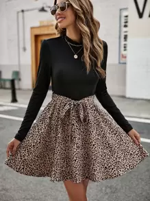 SHEIN LUNE Leopard Print Belted Dress - Multicolor - View 5