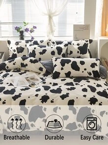 Cow Print Duvet Cover Set Without Filler - Black and White - View 5