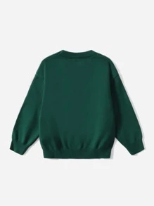 SHEIN Toddler Girls Letter & Bear Pattern Jumper - Dark Green - View 2