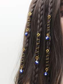 5pcs Devil's Eye Dreadlock Hair Rings, Natural & Realistic For Everyday Wear - Gold - View 1