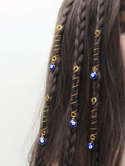 5pcs Devil's Eye Dreadlock Hair Rings, Natural & Realistic For Everyday Wear