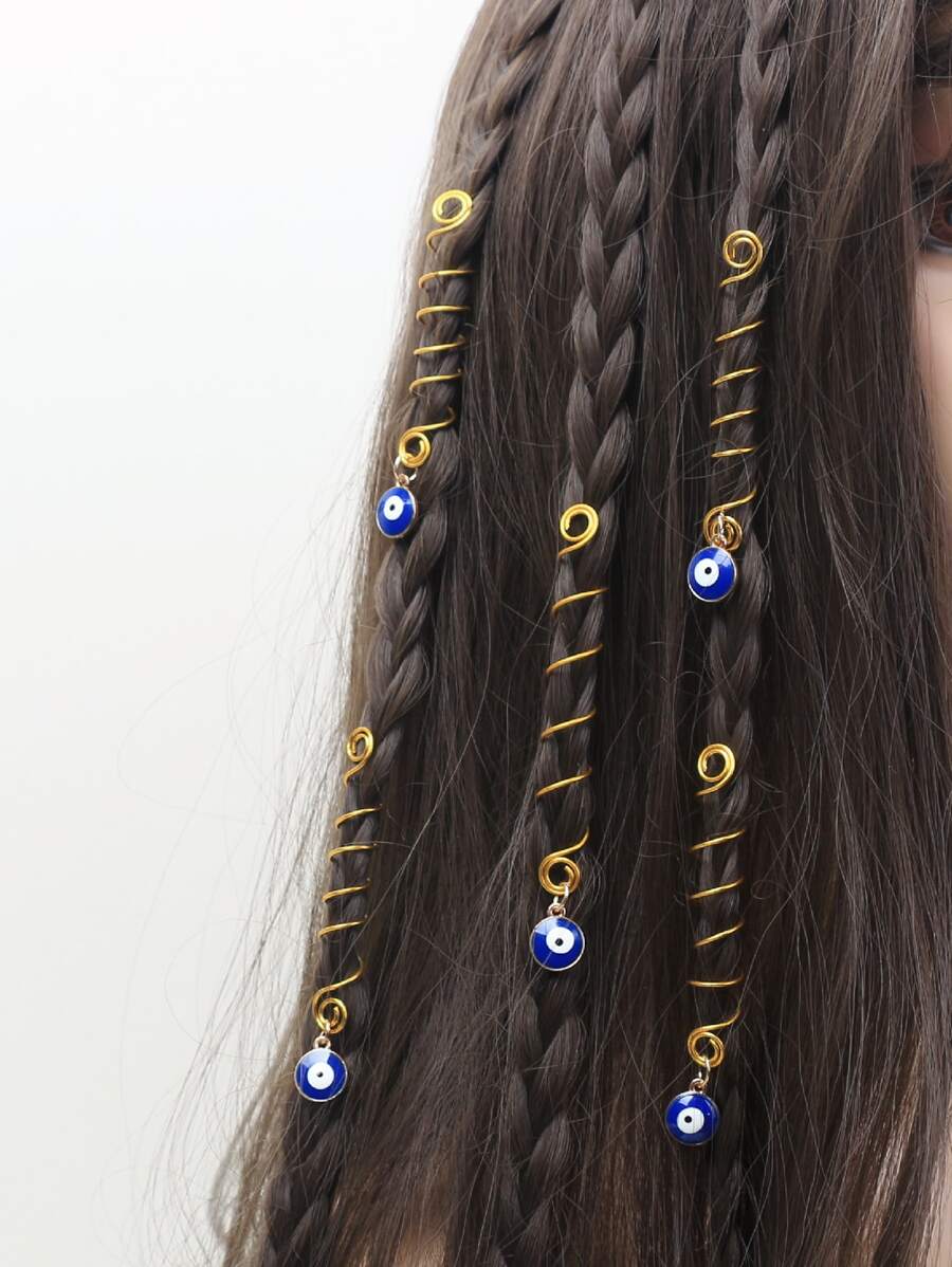 5pcs Devil's Eye Dreadlock Hair Rings, Natural & Realistic For Everyday Wear - Gold - View 1