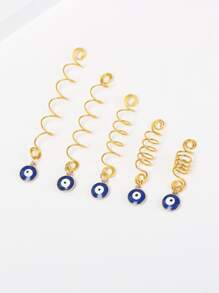 5pcs Devil's Eye Dreadlock Hair Rings, Natural & Realistic For Everyday Wear - Gold - View 2
