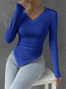 RueChic V領手帕下擺T恤 - 寶藍色 - 查看 4