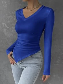 RueChic V領手帕下擺T恤 - 寶藍色 - 查看 5