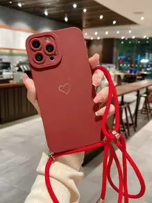 金箔惊喜心形吊带苹果手机壳适用于 iPhone 15/15 Pro/15 Pro Max/15 Plus/11/12/13/14/XS/XR/11 Pro/11 Pro Max/12 Pro/12 Pro Max/13 Pro/13 Pro Max/14 Pro/14 Pro Max/14 Plus/7 Plus/8 Plus/8/SE2 - 酒紅色 - 查看 1