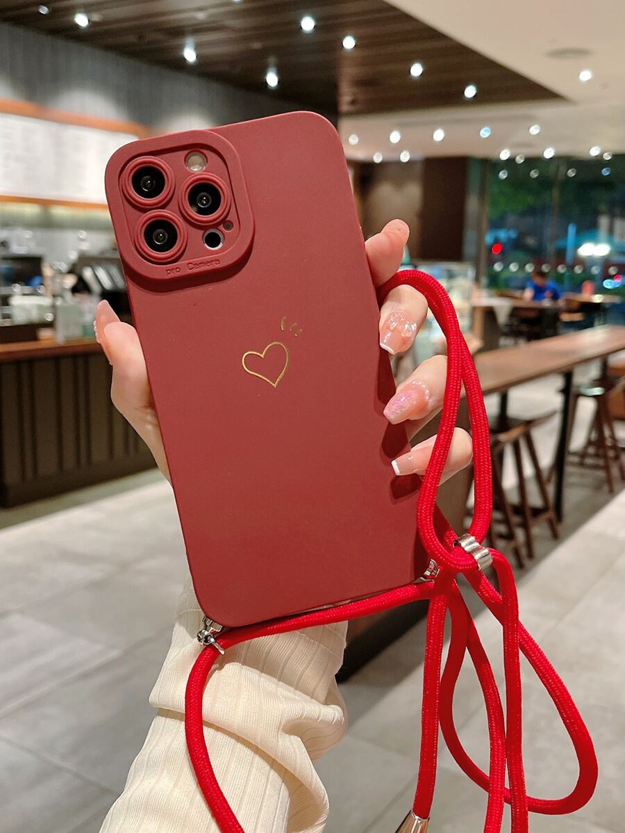 金箔惊喜心形吊带苹果手机壳适用于 iPhone 15/15 Pro/15 Pro Max/15 Plus/11/12/13/14/XS/XR/11 Pro/11 Pro Max/12 Pro/12 Pro Max/13 Pro/13 Pro Max/14 Pro/14 Pro Max/14 Plus/7 Plus/8 Plus/8/SE2 - 酒紅色 - 查看 1