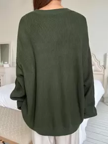 DAZY V Neck Drop Shoulder Jumper - Green - View 2