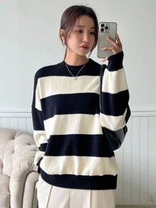 DAZY Two Tone Drop Shoulder Sweater,Fall Women Clothes
