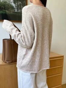 DAZY Solid V-neck Drop Shoulder Jumper - Apricot - View 2