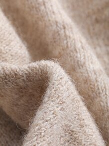 DAZY Solid V-neck Drop Shoulder Jumper - Apricot - View 7