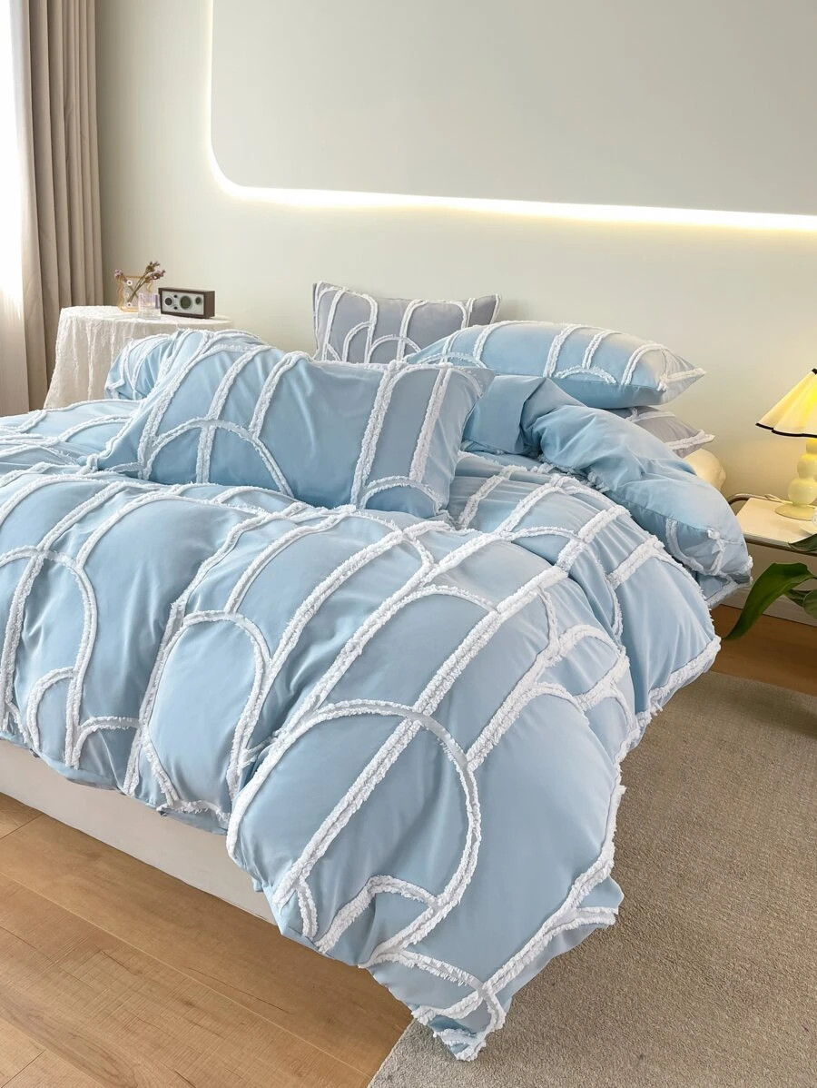 Raw Trim Duvet Cover Set Without Filler - Blue - View 1