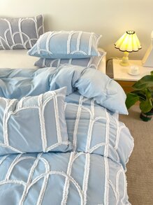 Raw Trim Duvet Cover Set Without Filler - Blue - View 2