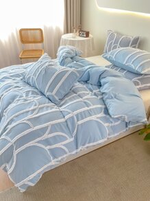 Raw Trim Duvet Cover Set Without Filler - Blue - View 7