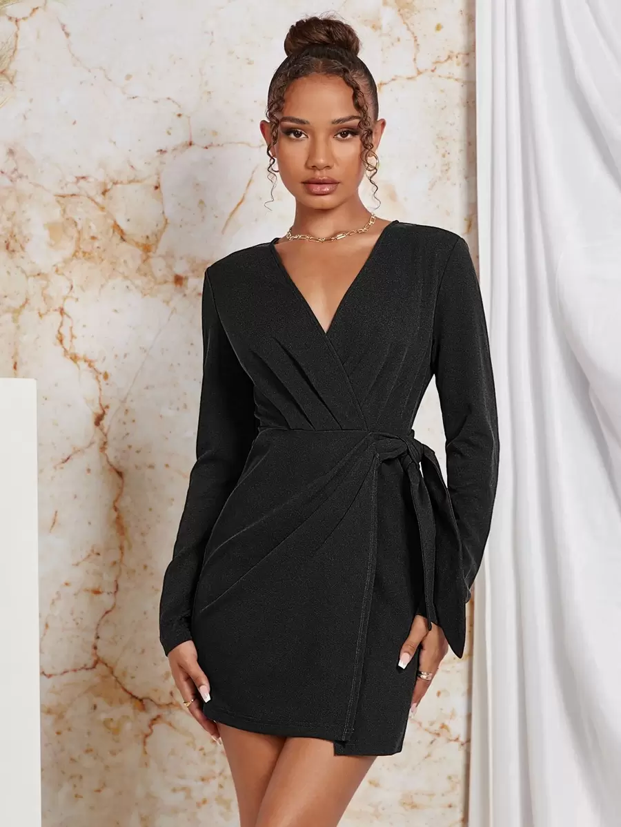 SHEIN Privé Vestido de cuello cruzado con nudo lateral