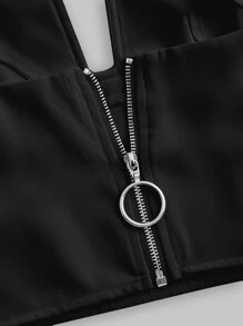 SHEIN MOD Bộ đồ hai mảnh nữ Nút Túi Dây kéo Uốn nếp màu trơn Thanh lịch - màu đen - Xem 4