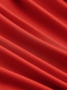 SHEIN MOD Đầm Thắt nút Xù Tách cao màu trơn Thanh lịch - Đỏ - Xem 3