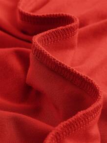 SHEIN MOD Đầm Thắt nút Xù Tách cao màu trơn Thanh lịch - Đỏ - Xem 4