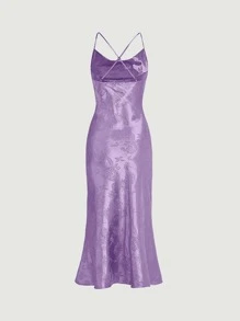 SHEIN Belle Đầm Lộ Lưng Hội Chữ thập Hoa Thanh lịch - Màu Lilac Tím - Xem 2