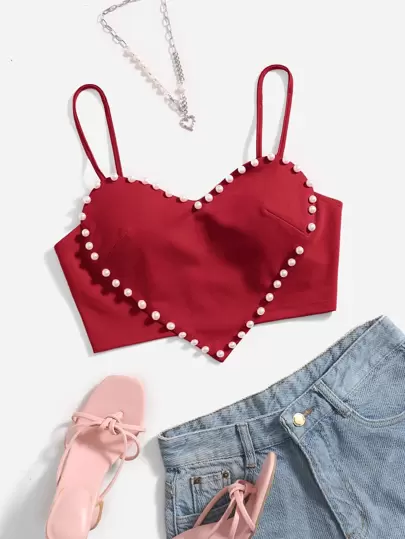 SHEIN ICON ハート柄 タイツ トップス ストラップ パール付き