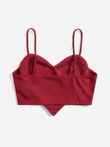 SHEIN ICON 珍珠修飾不對稱心形緊身背心襪褲心形緊身頂部 - 酒紅色 - 查看 2