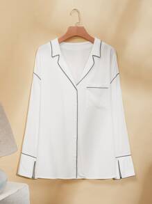 SHEIN 寬鬆顺滑柔軟透氣輕便女性睡衣套裝 - 白色 - 查看 2
