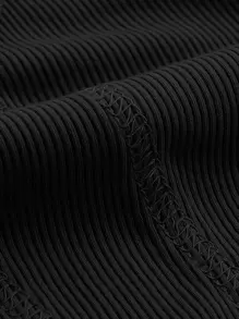 SHEIN MOD One Shoulder Cut Out Hanky Hem Top - Black - View 4