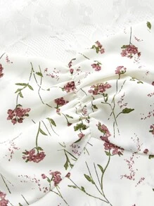 SHEIN MOD Top de cuello con cordón panel con encaje pecho con fruncido floral - Blanco - Ver 3