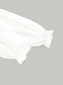 SHEIN MOD Top de cuello con cordón panel con encaje pecho con fruncido floral - Blanco - Ver 4